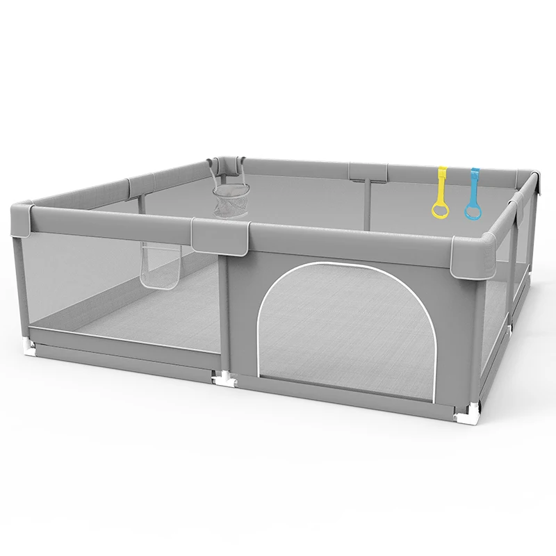 IMBABY Parque infantil para bebés Corralito gris claro para patio de juegos para bebés con anillo de tracción Barrera de seguridad para niños valla caja de bolas parque infantil