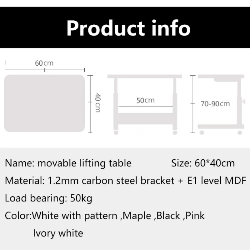 Home Mobile Simple Laptop Desk, Bedside Adjustable Height Computer Table, Fits Bed/Couch/Sofa, Ideal for Working/Studying
