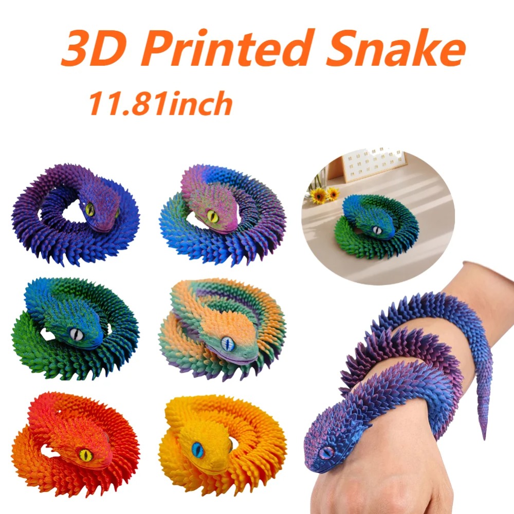 New Year Gifts Crafts 3D Printed Snake Movable Joint Simulation Snake Figurine Creative Home Office Desktop Ornament Crafts 2025