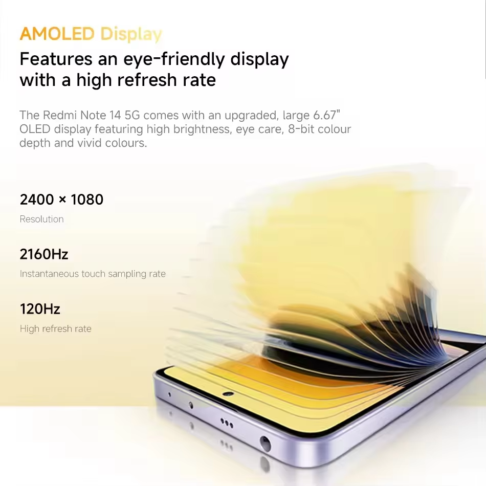 Xiaomi Redmi Note 14 5G Version Européenne 8+256GB Dimensity 7025-Ultra AMOLED Écran 6,67" 120Hz 108MP Caméra principale OIS 45W Charge, IP64, NFC