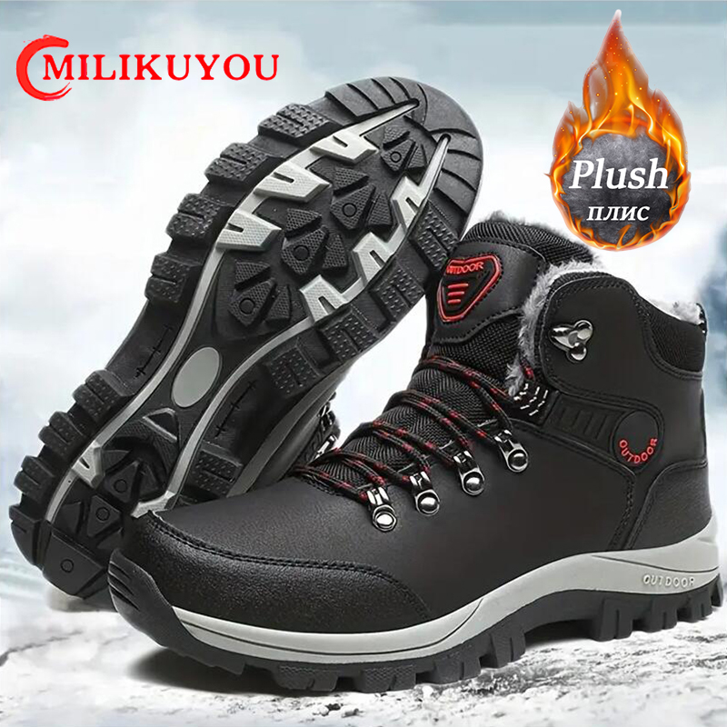 Im Freien rutschfeste Herren-Schneestiefel 2024, verdickte warme Herren-Freizeitschuhe, Winter-Wanderschuhe, plus Samt, große wasserdichte Stiefel