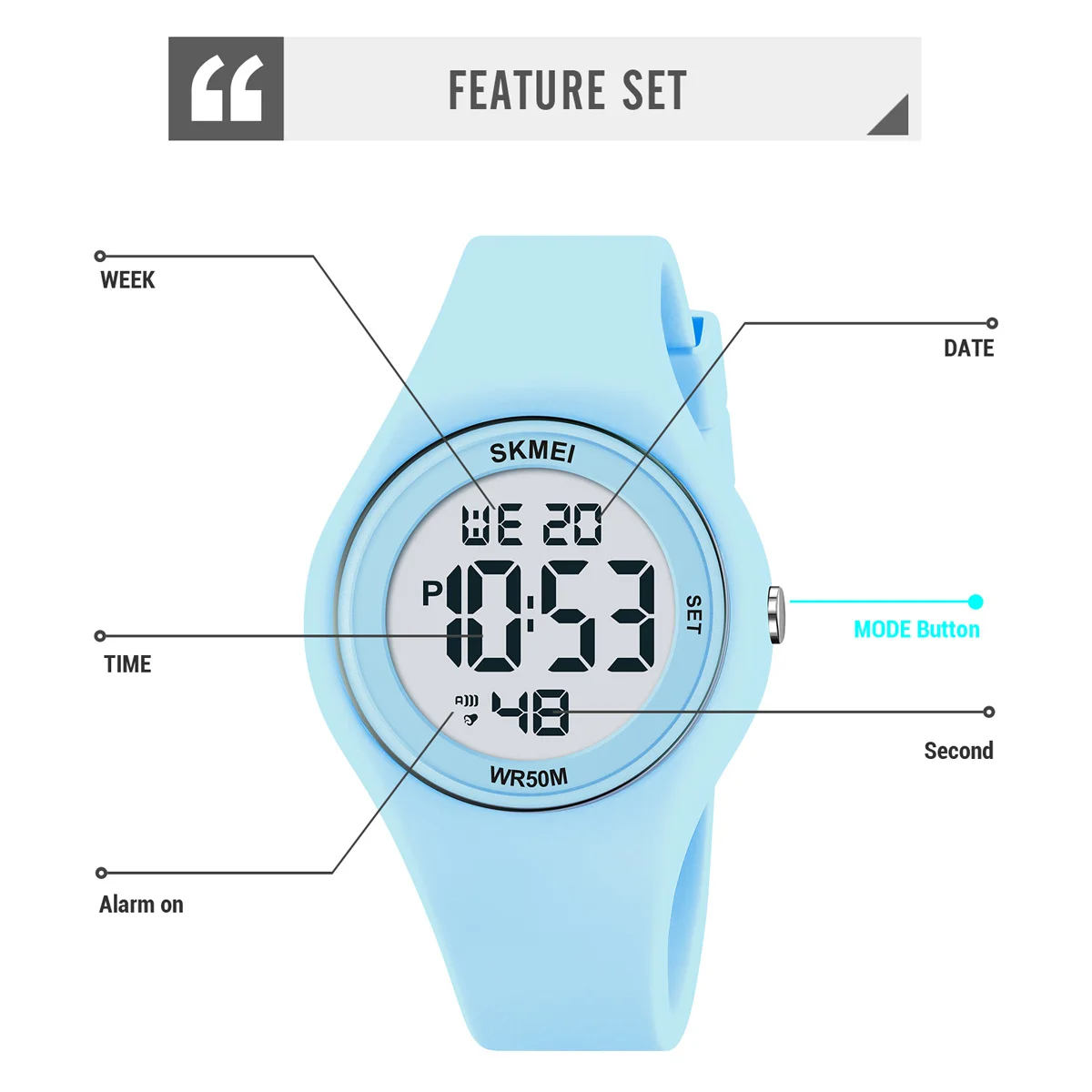 Reloj Digital SKMEI juvenil para deportes al aire libre para hombres, mujeres, estudiantes, 5bar, cronómetro resistente al agua, Reloj de pulsera con alarma para Mujer