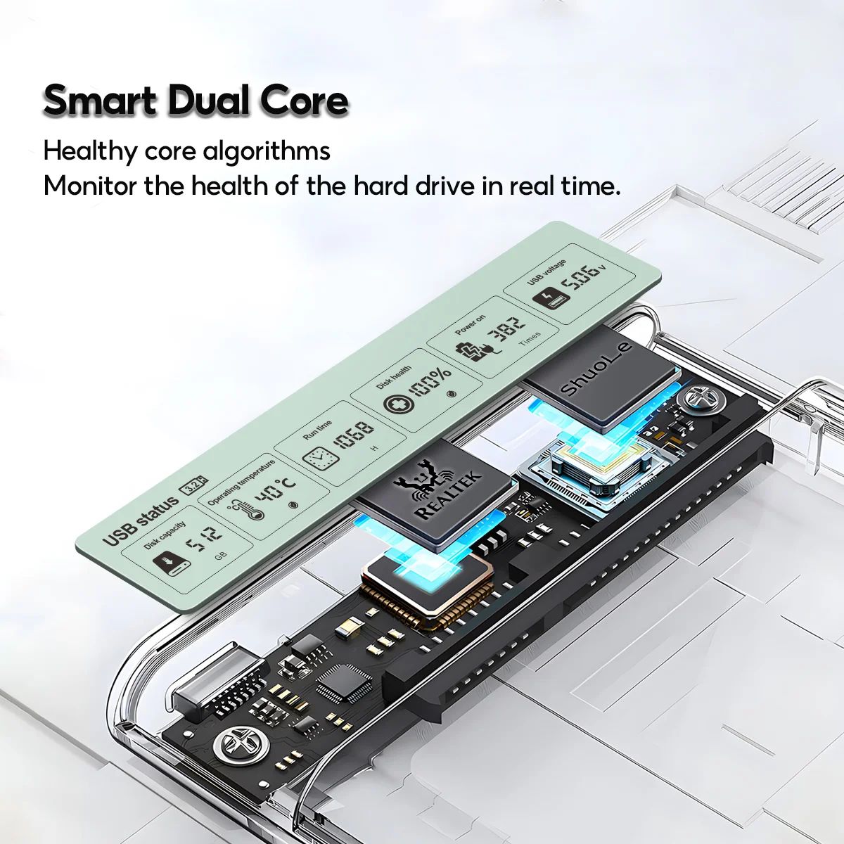 HDD-Gehäusegehäuse Box 2,5 SSD SATA zu USB 3.2 mit 5 Gbit/s Adapter Externes Gehäuse Festplattenbox Transparent