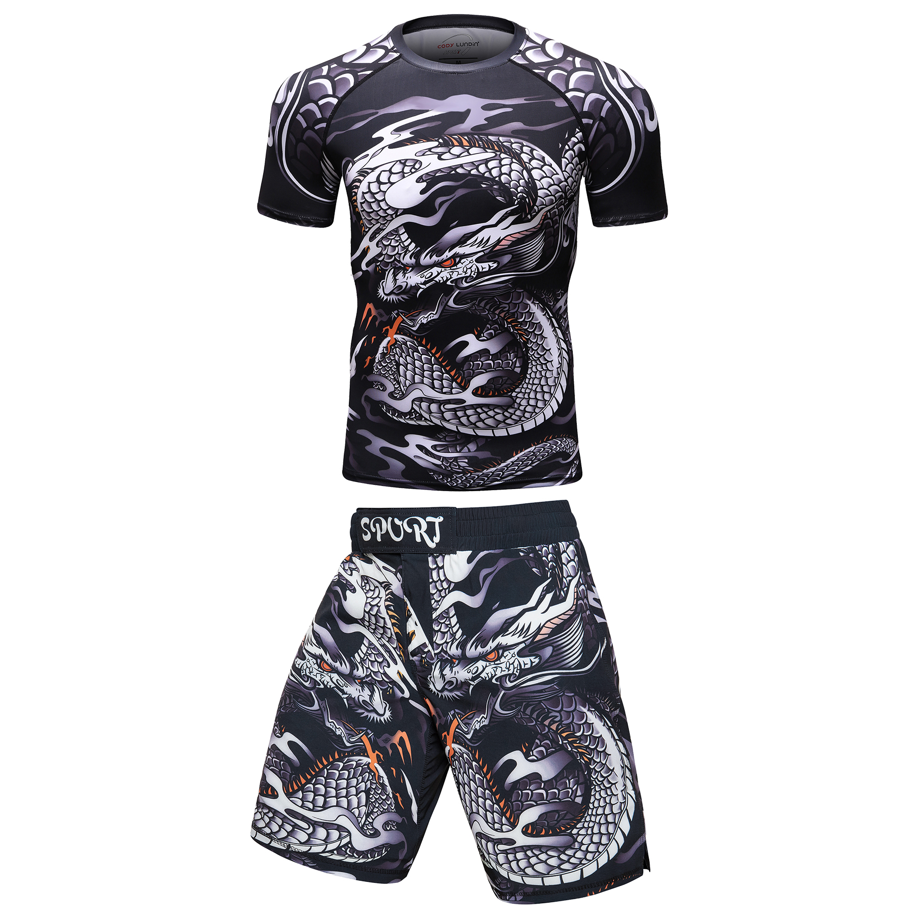Cody Lundin ラッシュガード スポーツスーツ MMA Tシャツ + パンツ MMA ショーツ 4 個ブラジリアン柔術 Bjj ボクシングジャージグラップリングセット男性用