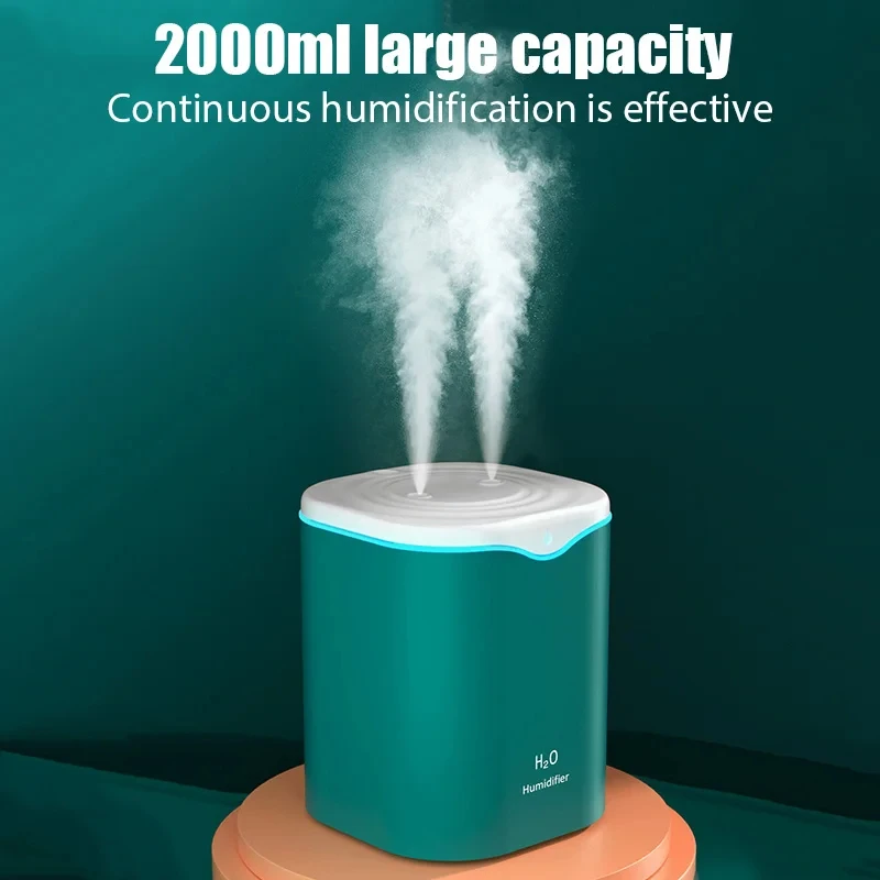 Grote capaciteit Dual Spray-luchtbevochtiger USB Home Slaapkamer 2L Stille wateraanvuller Luchtreiniger Draadloze waterverspreider Kantoor