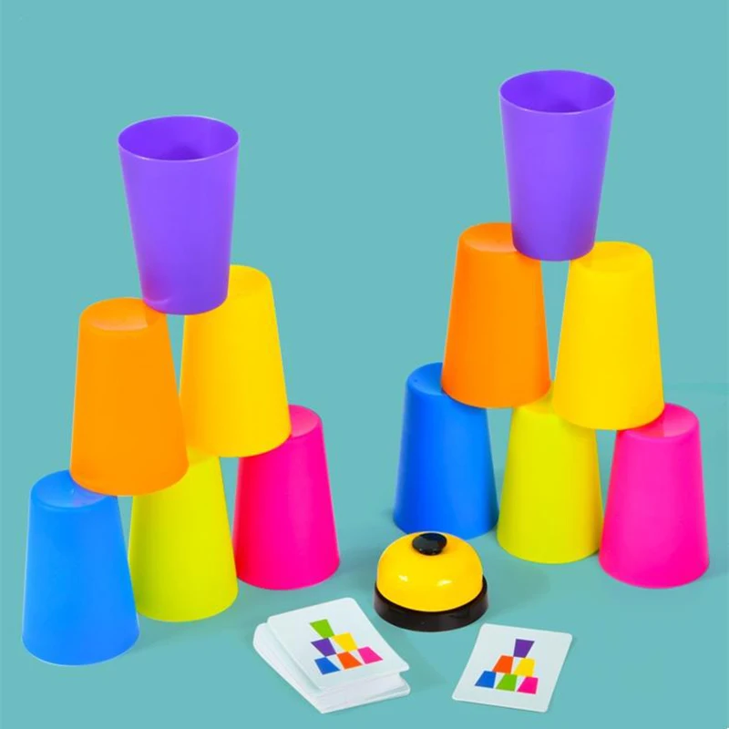 Jouets Montessori, jeu de tasse à pile avec carte, illumination intellectuelle éducative, Cognition des couleurs, formation logique pour enfants