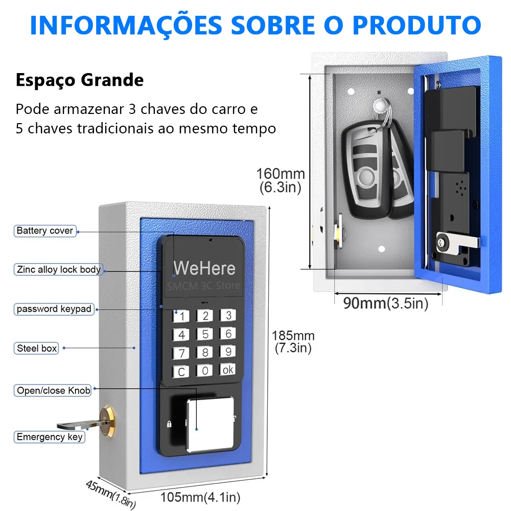 WeHere-Smart Key Safe Box, Telefone Controle Remoto, Caixas de Segurança WiFi, Senha, Eletrônico Wall-montado Lock Boxes