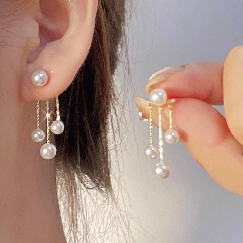 925 Silver Needle Korean Fashion Tassel Pearl Earrings For Women Jewelry 2024 Trending New Vintage Women's Pearl Drop Earrings