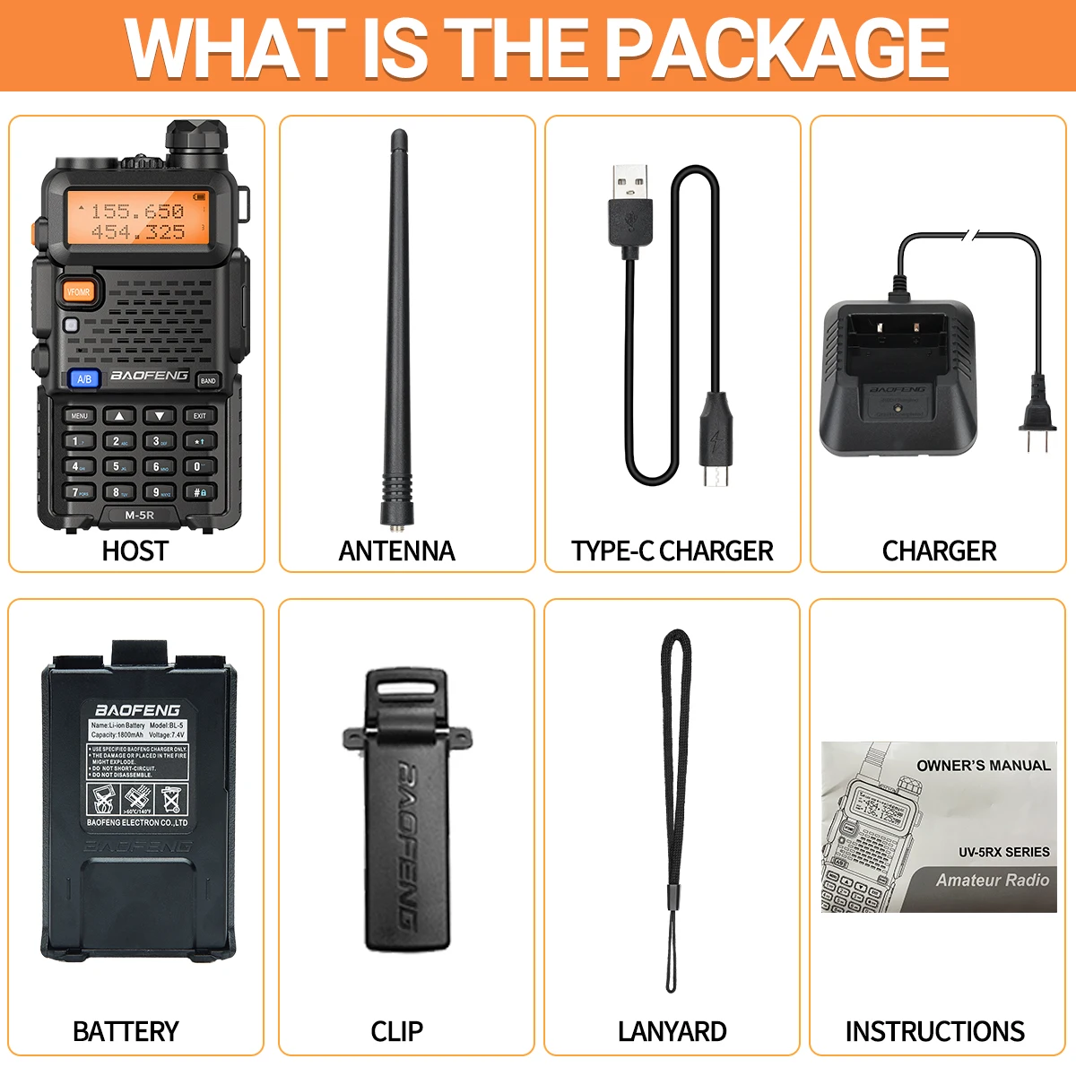 Baofeng M-5R Walkie Talkie High Power Long Range Typ-C Wireless Kopierfrequenz Zwei-Wege-Radio Kommunikation Amateurfunk zum Wandern