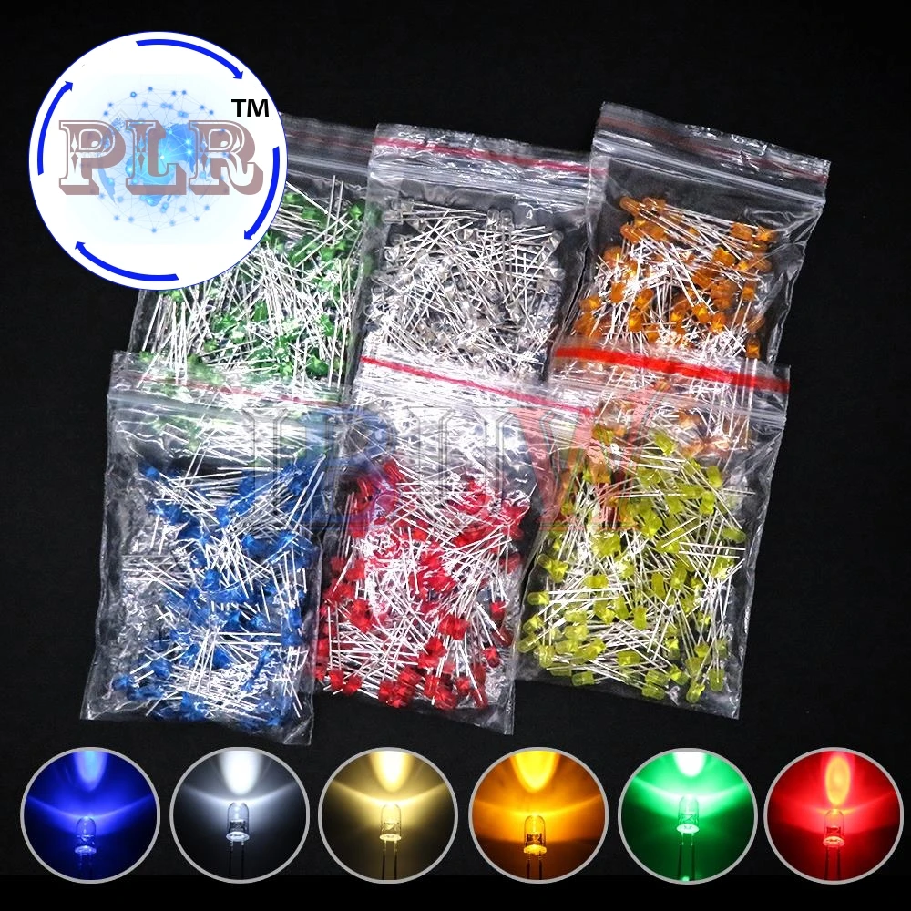 PULAR 100 Uds 3mm diodo LED F3 Kit surtido amarillo naranja blanco verde rojo azul rosa púrpura blanco cálido DIY diodo emisor de luz