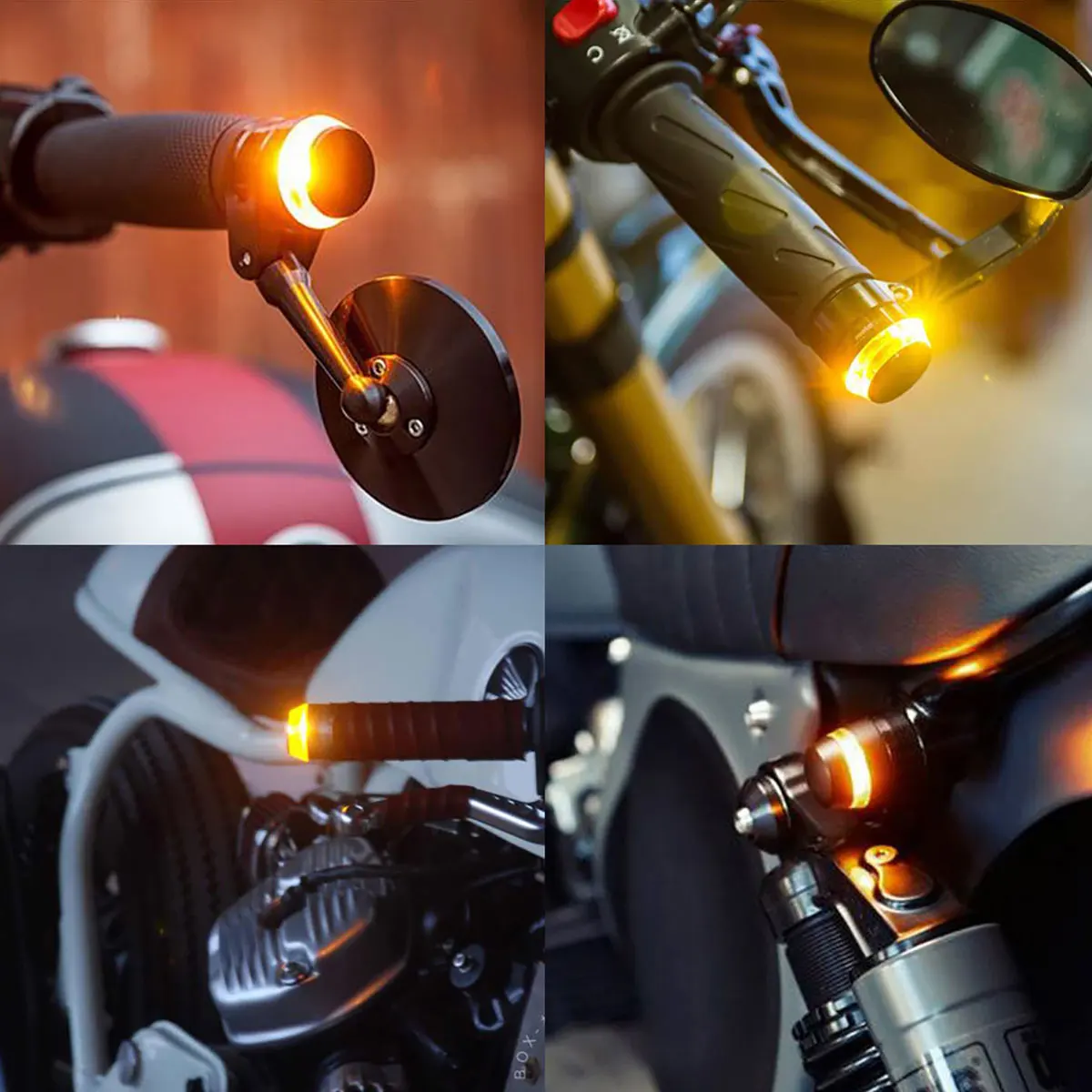 2 pçs motocicleta led guiador final turn signal light colorido flash iluminação aviso marcador lateral lâmpada alça barra de aperto dc 12v