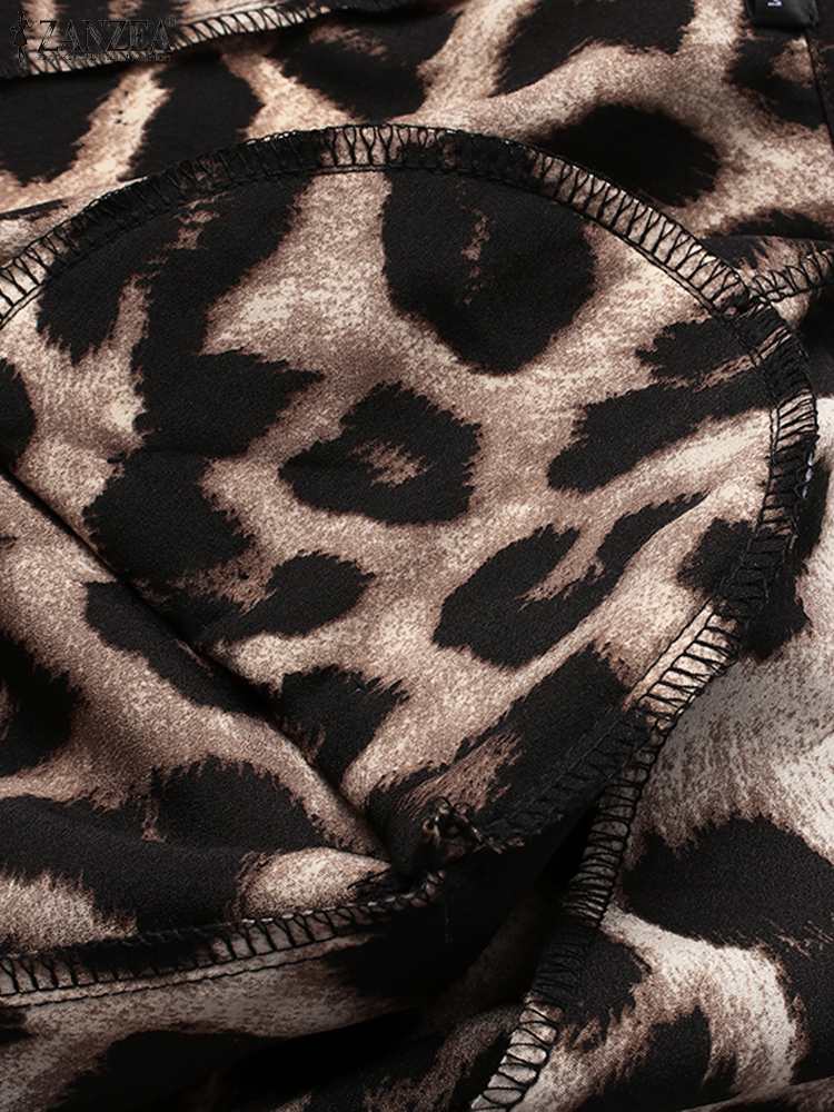 ZANZEA 女性 OL ブレザー 2023 春秋のファッションレディースオフィスセクシーなボタンアップ生き抜くヒョウ柄女性ヒョウラペルコート