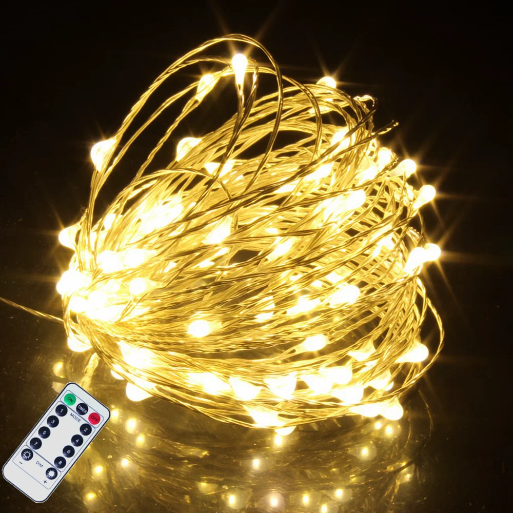 5M 50LEDs ไฟ String รีโมทคอนโทรล Fairy Light USB แบตเตอรี่ดําเนินการ LED String โคมไฟจับเวลาทองแดงลวดตกแต่งคริสต์มาส