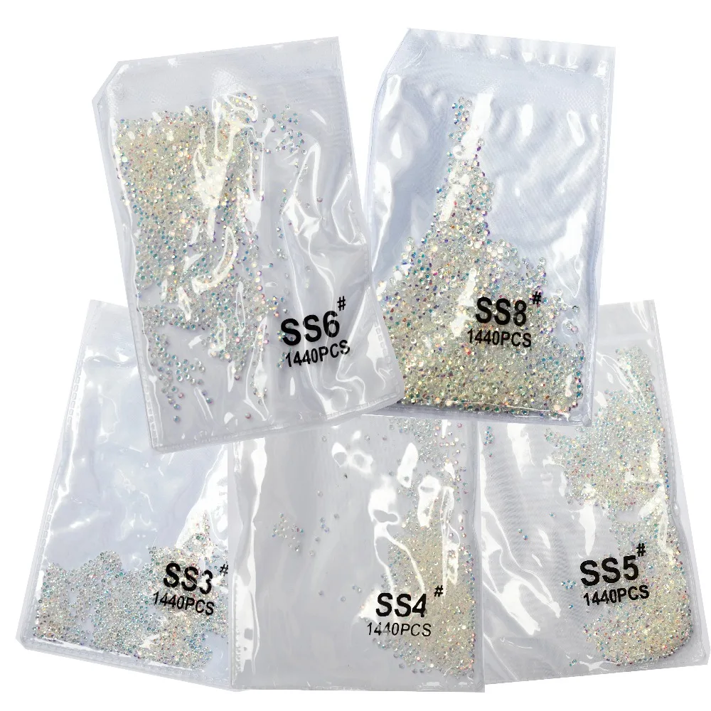 Top Gillter SS3-SS8 1440 Uds cristal AB oro 3D sin Hotfix FlatBack Strass costura y tela decoración de uñas con diamantes de imitación