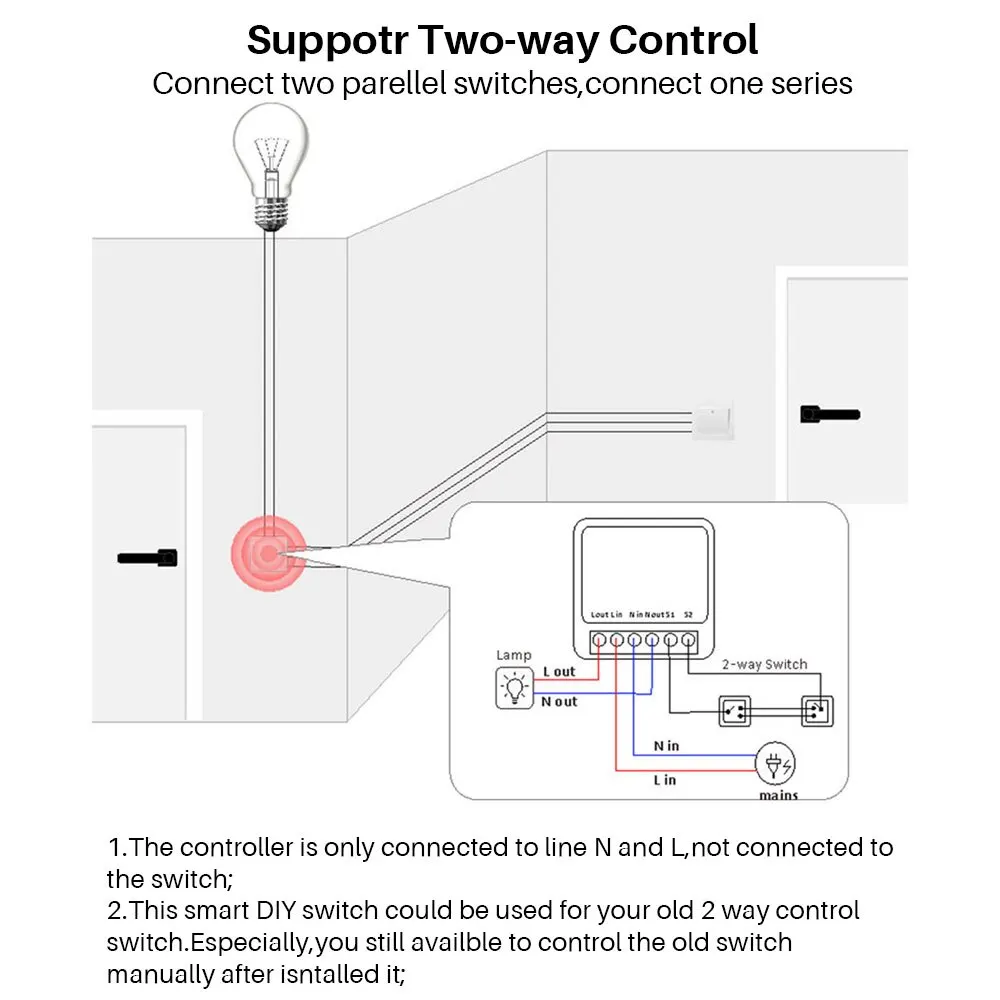 16a Ewelink Wifi Switch Mini Smart 2-Way Diy Switches Stroomonderbreker Timer Module Ondersteuning Alexa Google Home Alice Smartthings