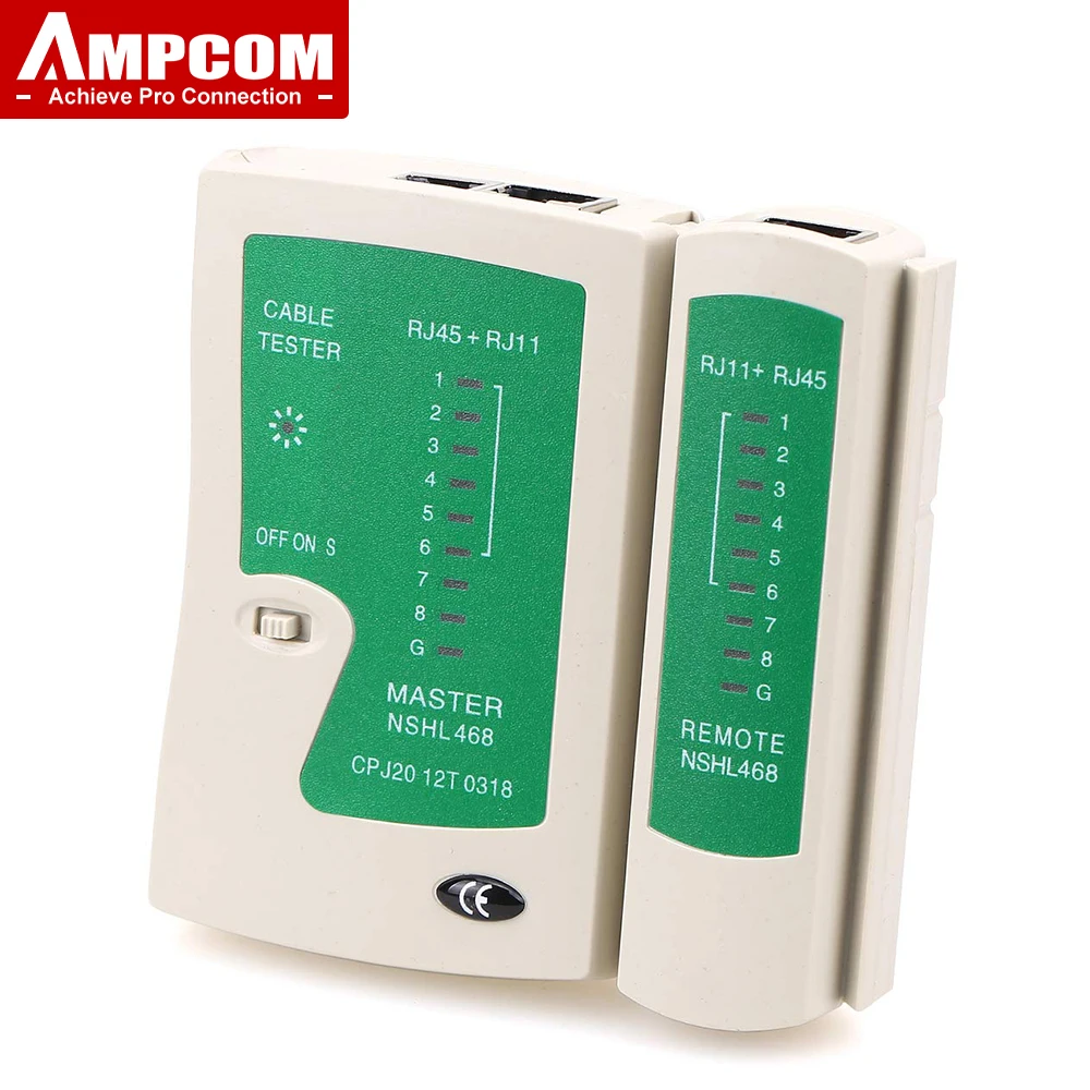 AMPCOM-probador de Cable de red RJ45, herramienta de prueba Lan para Cable LAN Cat5 Cat6 CAT7 8P 6P y Cable telefónico RJ11