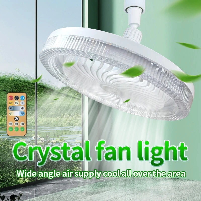พัดลมคริสตัล Light น้ํามันหอมระเหย Universal Head ห้องนอนจี้ไฟรีโมทคอนโทรลอัจฉริยะ e27 สกรูปาก LED Fan Light