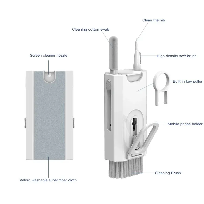 8 IN 1 ชุดทําความสะอาดคีย์บอร์ดสําหรับ AirPods iPhone เครื่องมือทําความสะอาด Keycap PULLER ชุดแปรงหน้าจอหูฟังทําความสะอาดปากกา