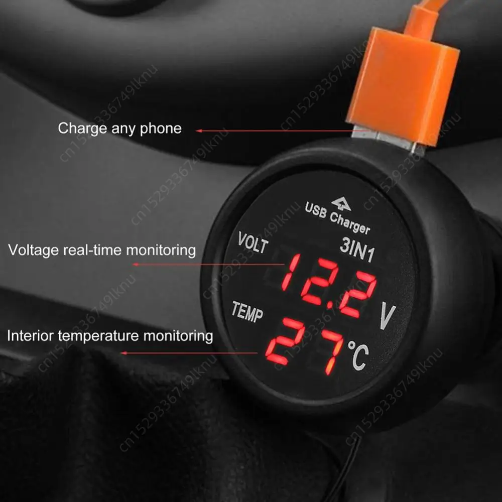 Auto ladegerät 3 in1 12/24V Voltmeter Thermometer USB-Ladesc halter Auto LED Digital Monitor Anzeige Strom messer Volt Detektor