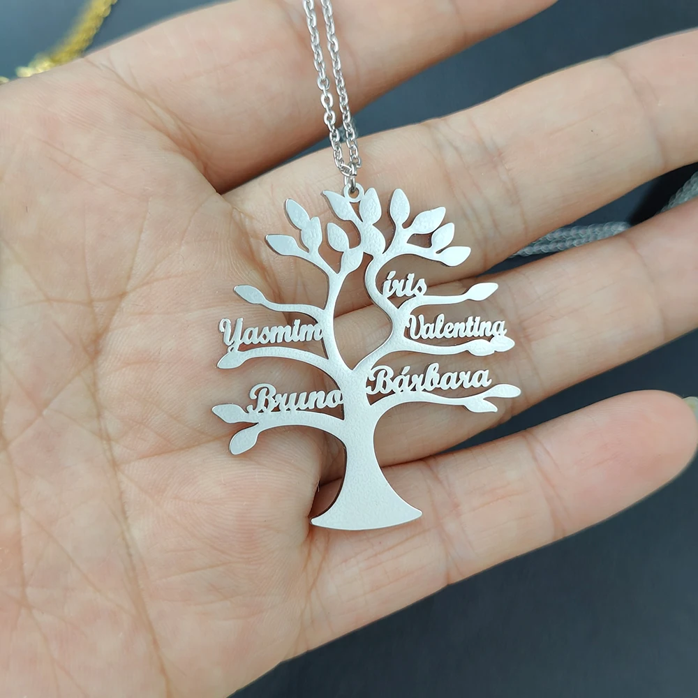CUSTOM Tree Of Life ชื่อสร้อยคอส่วนบุคคลแม่เด็กครอบครัวชื่อสแตนเลสสตีลจี้ choker เครื่องประดับของขวัญ