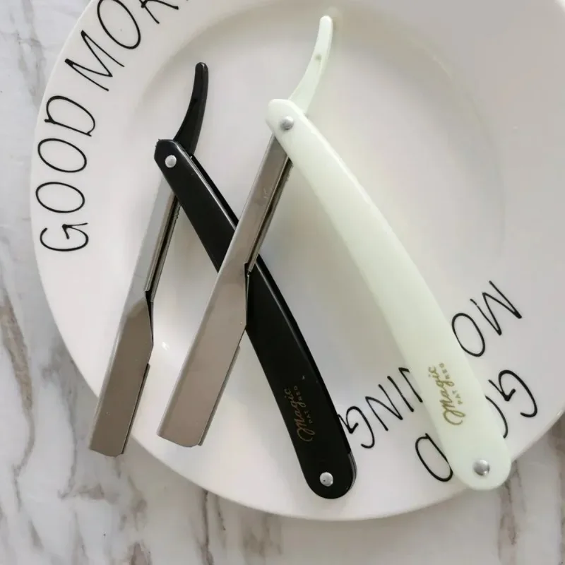 2 สี Professional Manual เครื่องโกนหนวดตรงขอบสแตนเลส Sharp ตัดผมมีดโกนโกนหนวดเครื่องตัดเคราพร้อมใบมีดโกนหนวด