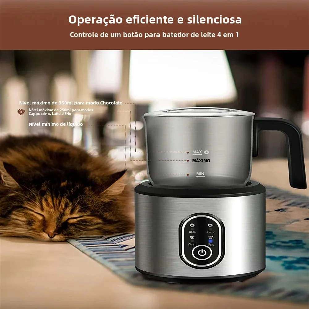 Devisib 4 em 1 batedor de leite automático elétrico espuma mágica instantânea 350ml jarro de aço inoxidável máquina de lavar louça segura quente e fria
