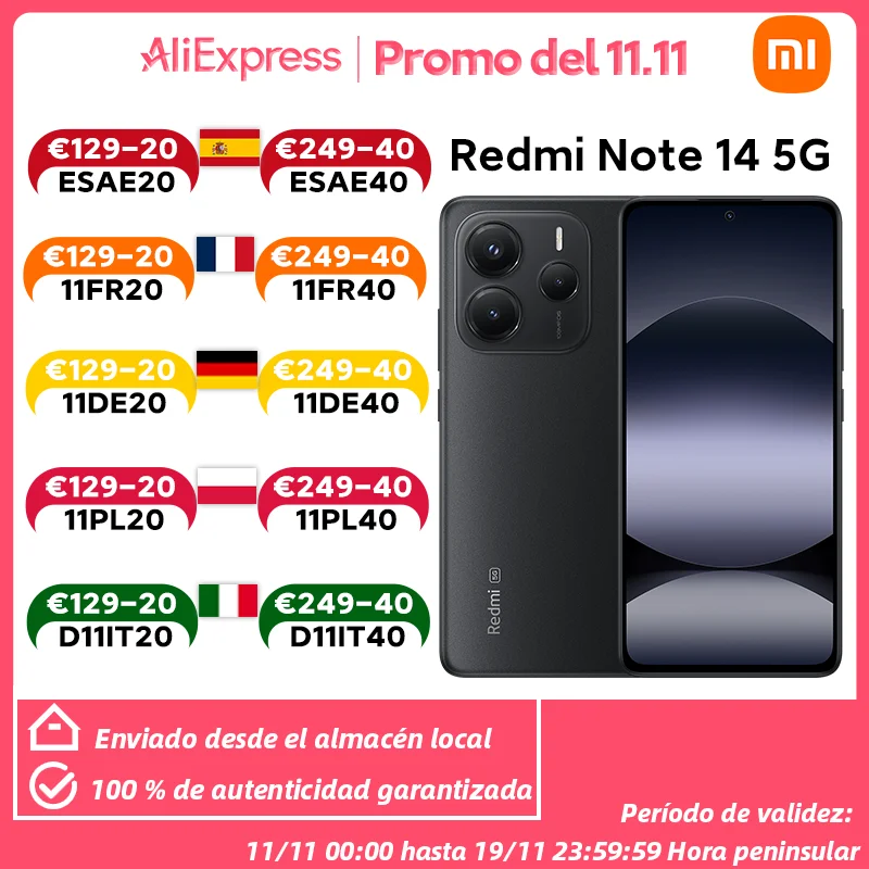 Xiaomi Redmi Note 14 5g Nfc, Mediatek Dimensity 7025-Ultra, fotocamera 108Mp, batteria 5110Mah, caricabatterie non incluso