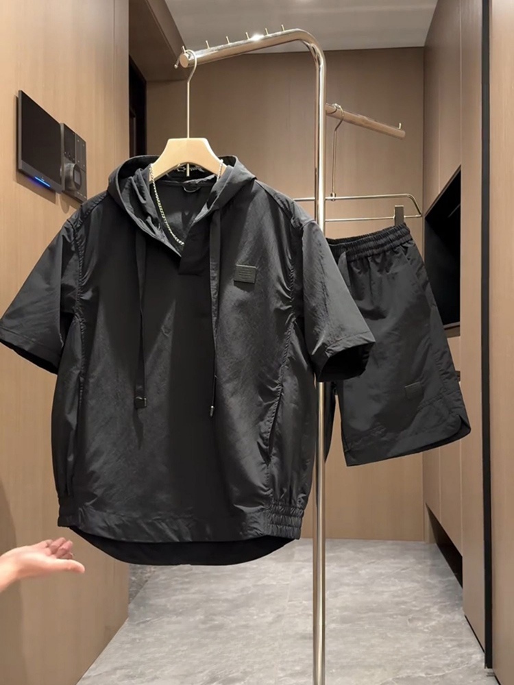 Conjunto de Roupas Casuais de Verão em Seda Gelada, Mole Solto de Manga Curta e orts, Conjunto de Duas Peças para Homens...