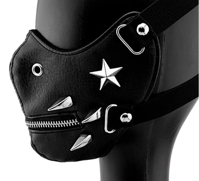 Máscara de Rock con remache de estrella de cuero PU negro para hombres y mujeres, máscara transpirable para dama, fiesta de Cosplay, Halloween, mufla bucal, R1404