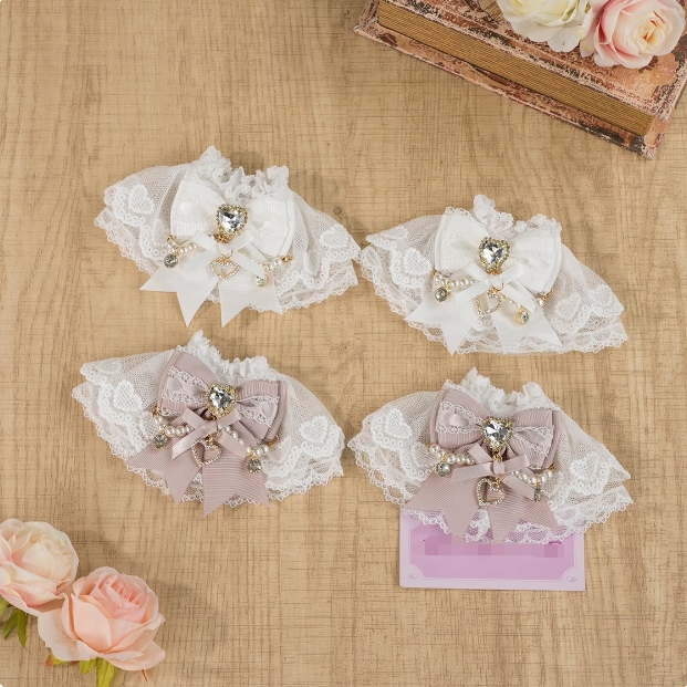 Manguitos de lazo de encaje hechos a mano de encaje de tres capas, pulsera hecha a mano de mina japonesa Lolita, accesorios de guantes de moda