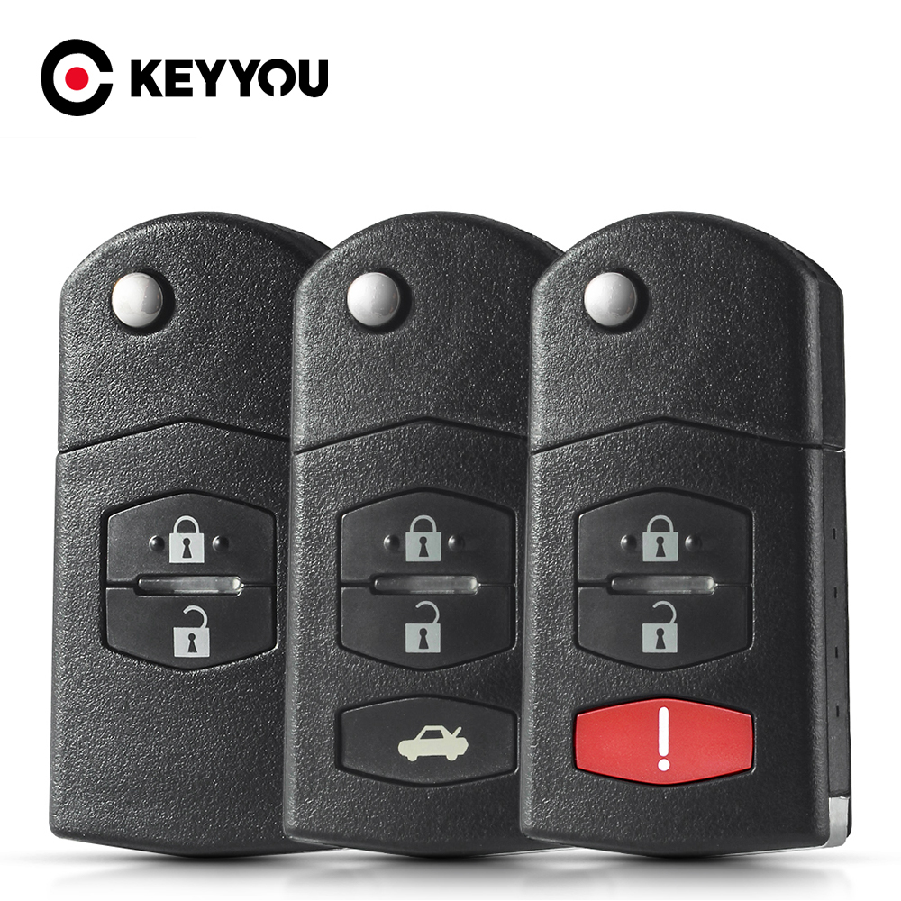 KEYYOU 2/3/4 ボタンリモートキーケース Fob シェルフリップ折りたたみマツダ 2 3 5 6 M6 MX5 CX5 CX7 CX9 RX8 2011-2015