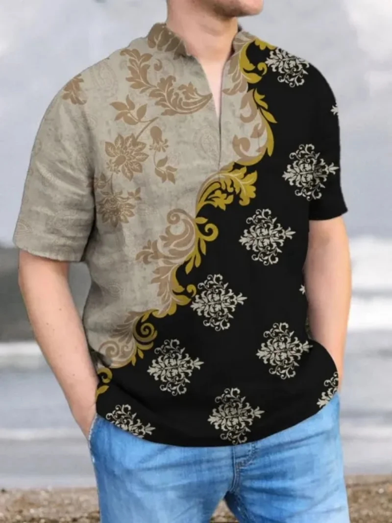 เสื้อเชิ้ตฮาวายผู้ชาย เสื้อเชิ้ตแขนสั้นพิมพ์ลาย 3D สําหรับผู้ชาย ผ้าลินินสําหรับวันหยุดชายหาด