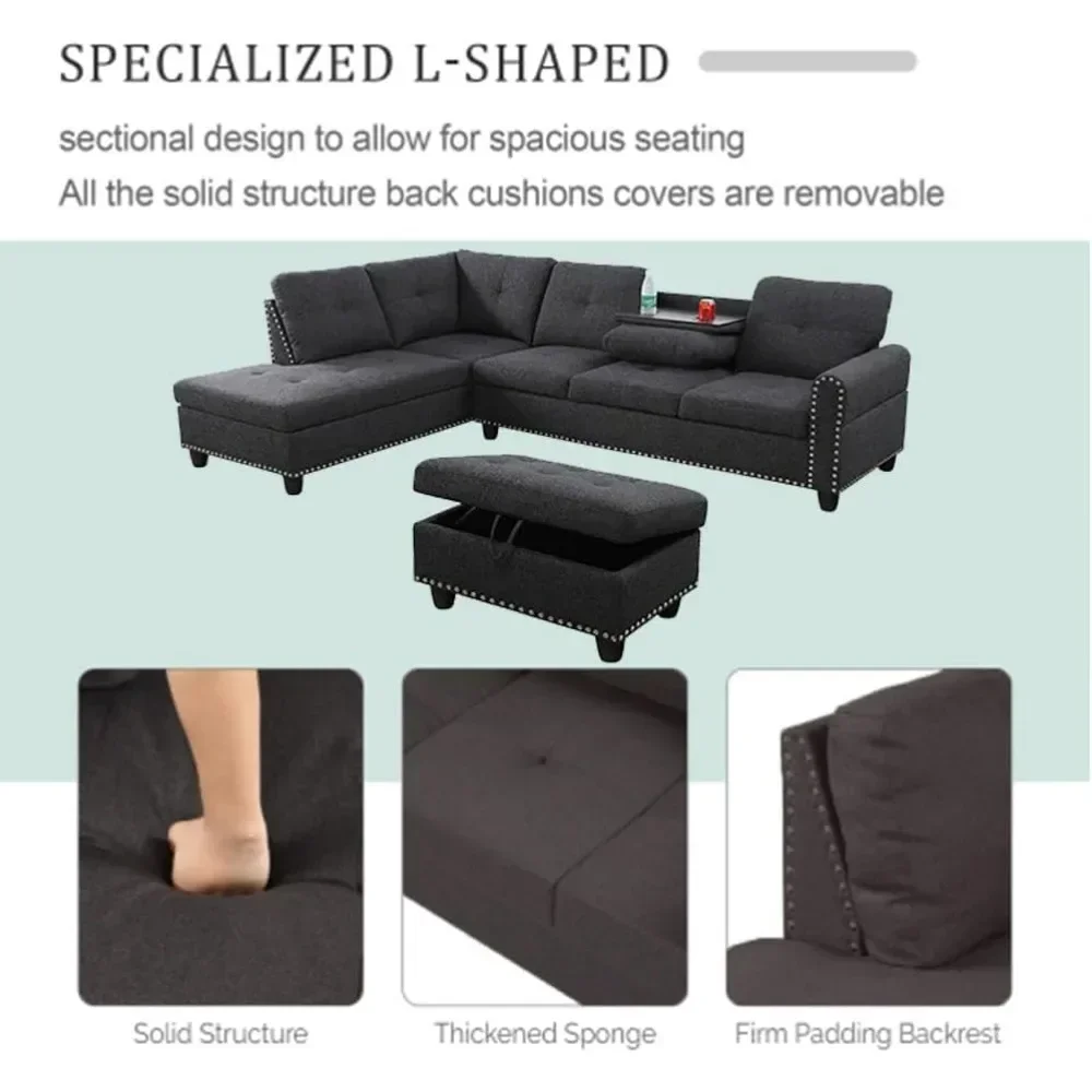 Sofa, Modern Linen Sofas Couches for Living Room Furniture Set, L-Shaped Modular Couch Upholstered Sectional, Living Room Sofa