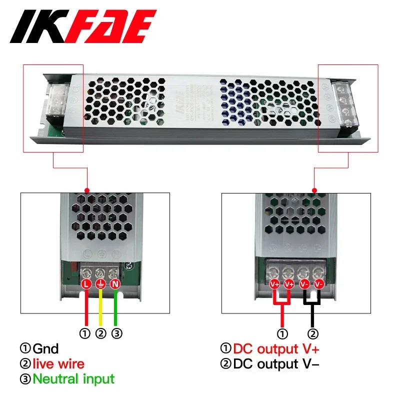 Alimentatore LED 12V 24V 60W 100W 200W 300W 400W 500W Convertitore driver LED trasformatore AC/DC ultra sottile per illuminazione di strisce LED