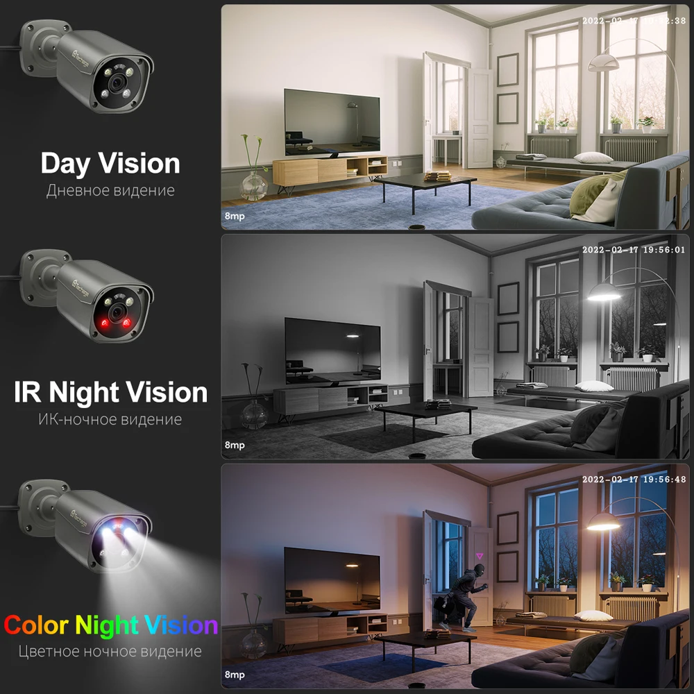 Techage 8CH 5MP 8MP 4K système de caméra POE Audio bidirectionnel coloré nuit intelligente AI détection de visage CCTV système de Surveillance vidéo ensemble