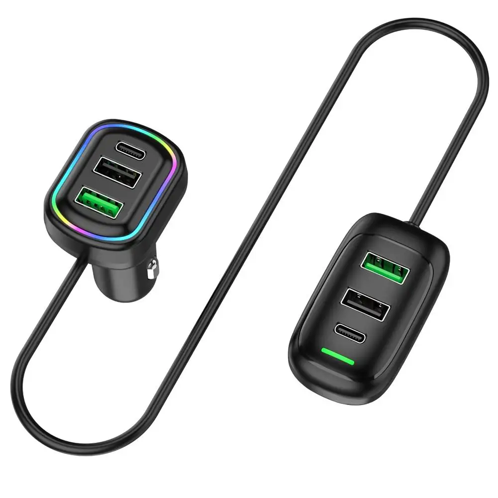 6-Ports USB Typ-C Vorder- und Hinterverlängerung Autoladegerät mit RGB-Licht PD Schnelllade-Netzteil für iPhone Tablet