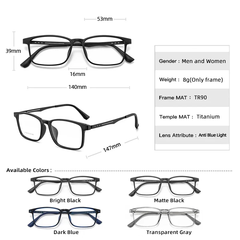 Lesebrille mit Titanrahmen für Damen und Herren, Anti-Blaulicht-Presbyopie-Brille mit Dioptrien +1,0 bis +4,0, optische Brille