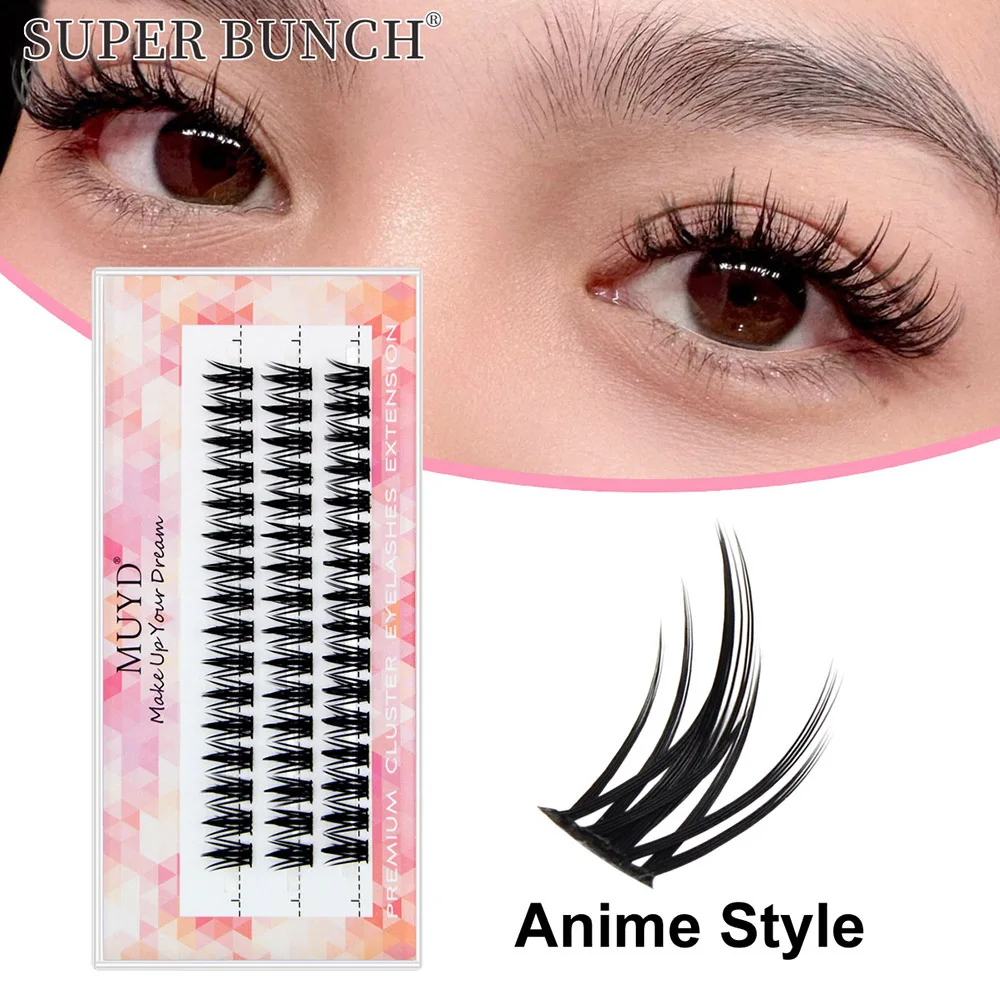 Super Bunch-extensiones de pestañas postizas, 60 piezas, estilo Anime, visón, 3D, volumen Natural, racimo Individual, herramientas de maquillaje