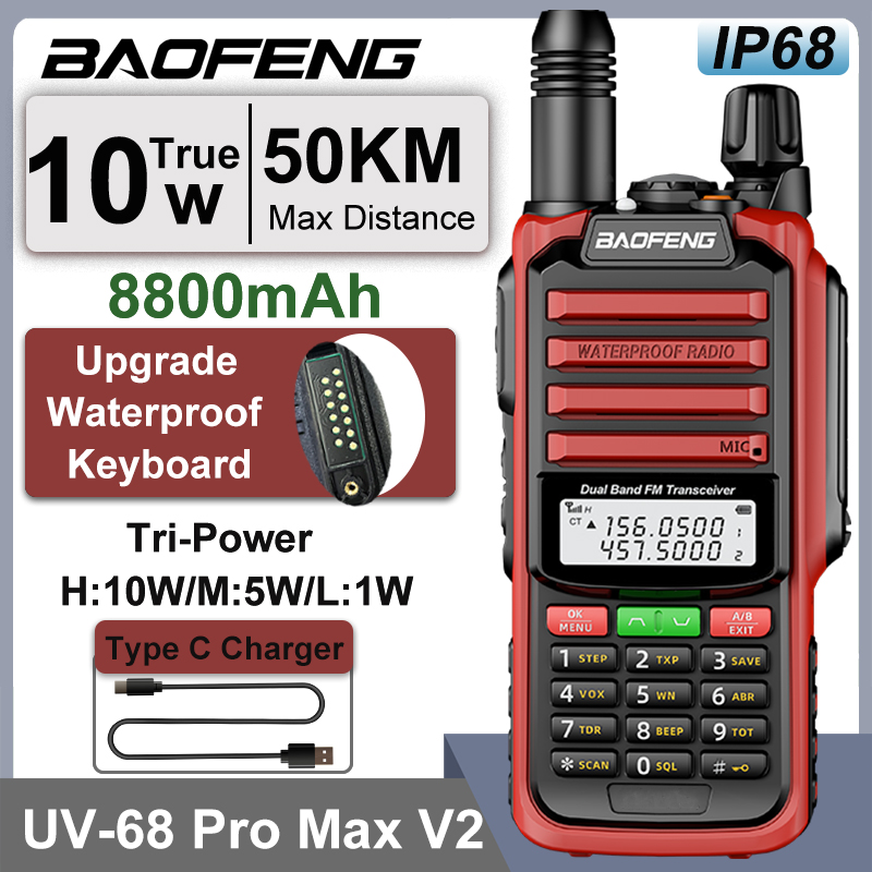 UV-68 Pro Max V2 IP68 étanche talkie-walkie 8800 mah batterie Type C UHF VHF double bande 128 canaux UV-S22 UV-98 Pro Radios rouges