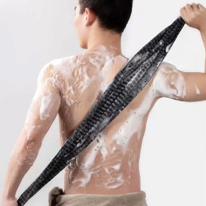 Toalla para frotar para tomar una ducha, herramienta de tira larga para tirar hacia atrás, tira de ducha de doble cara para frotar barro indoloro
