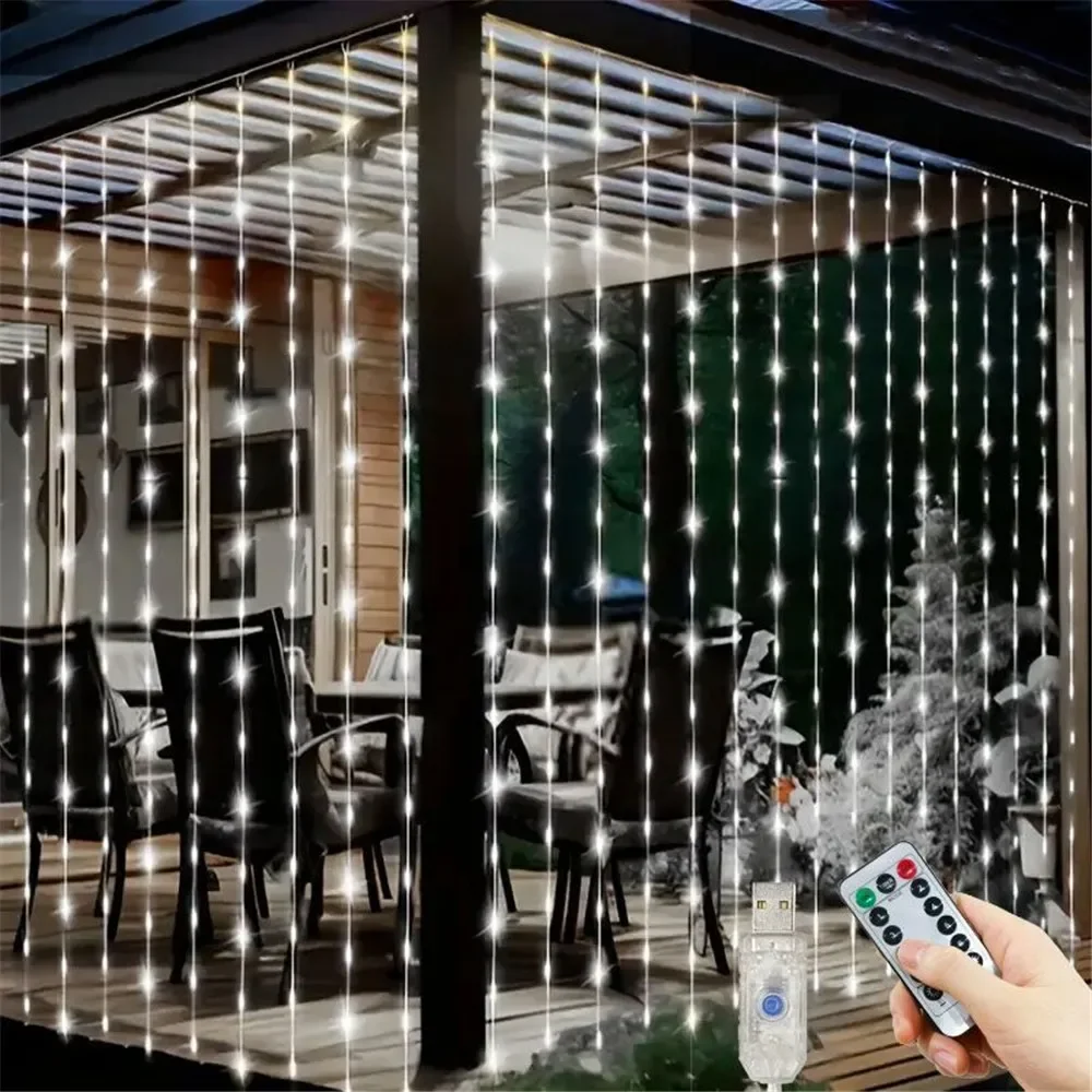 Christmas USB Curtain String Fairy Lights 8 Mode 6/3M LED Garland Remote For Party Garden Home Wedding Decoration New Year 2025