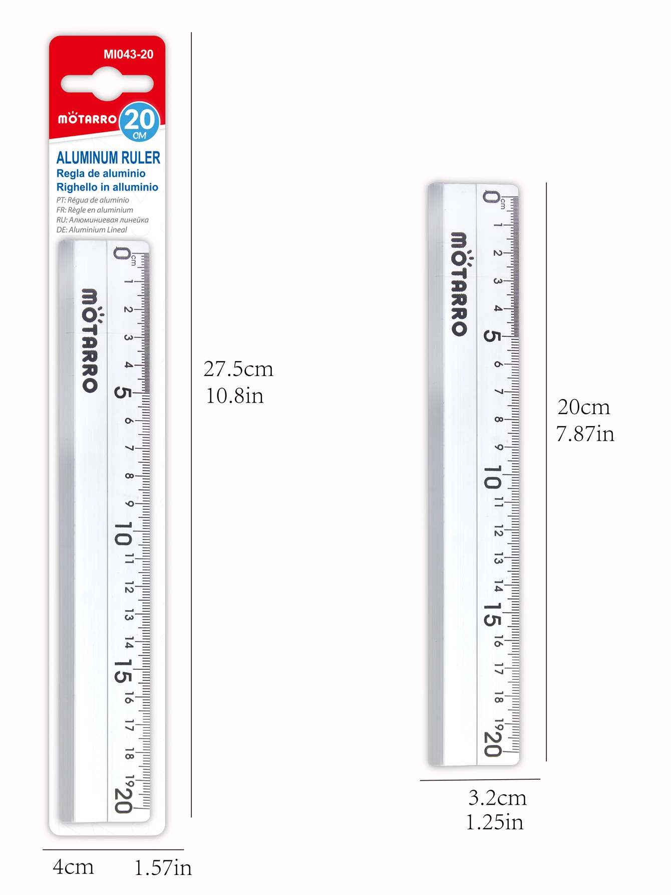 MOTARRO 1/12 Pz 20 cm Scala Diritta Righello In Lega di Alluminio Righello Antiscivolo Calibrazione Laser Righello Lavorazione Del Legno Strumento di Disegno Ufficio