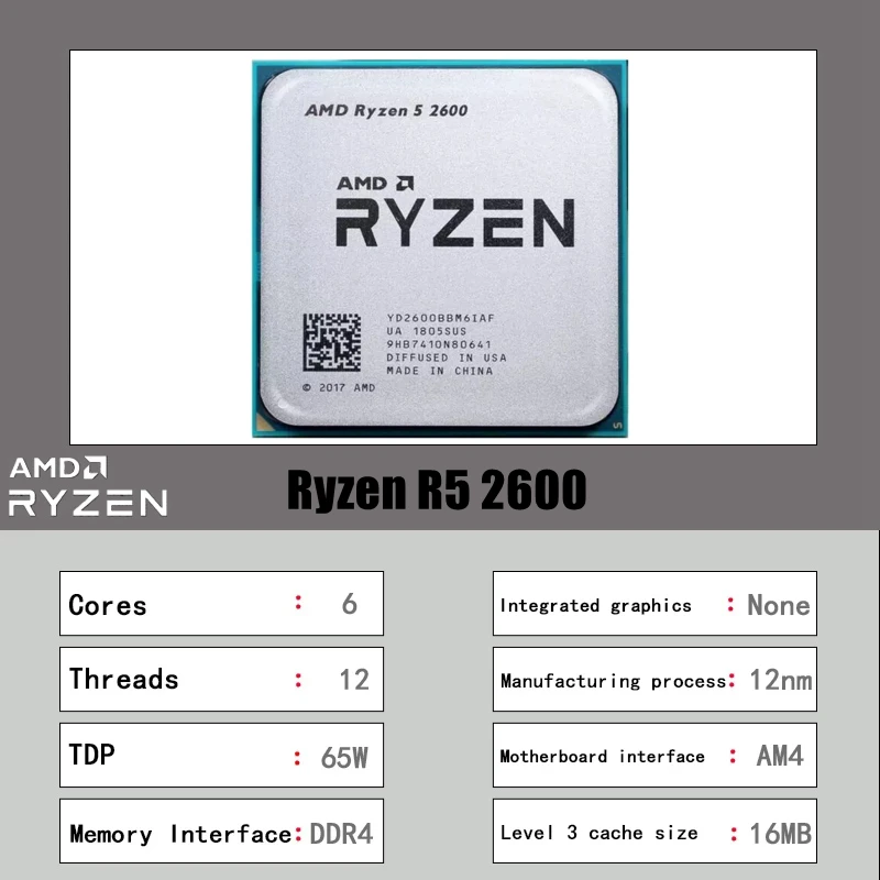 AMD Ryzen 5 R5 2600 3.4GHz 6-Core 12-Core CPU Processor Socket AM4