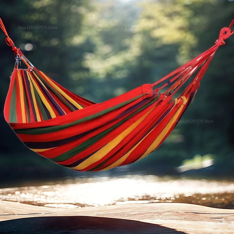 Outdoor canvas hammock, hanging rope hammock, portable indoor and outdoor hammock, suitable for camping and backyard use
