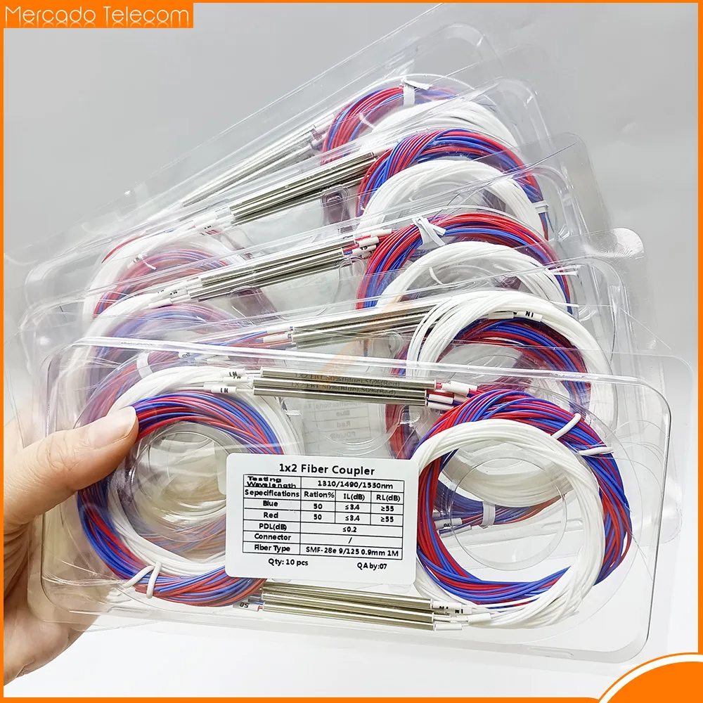 10pcs/lot 2/98 1/99 30/70 40/60 50/50 Different Types 1x2 0.9mm Unbalanced Coupler Fiber Optic FBT Splitter, Without Connectors