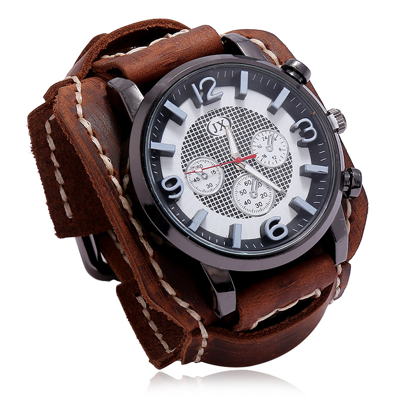 Jessingshow 2021 Mới Retro Nam Đồng Hồ Da Chronograph Thể Thao Thời Trang Phong Cách Punk Đồng Hồ Thạch Anh Cho Nam Đồng Hồ Relogio Masculino