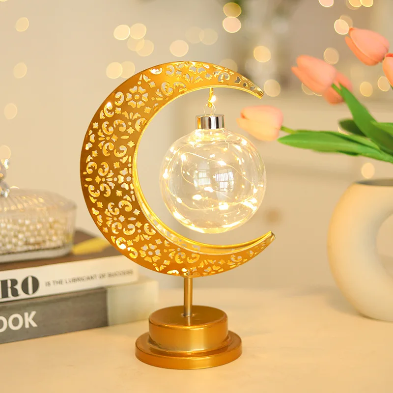 Ramadan Moon Led Light 2025 Eid Mubarak Decoration Metal Lamp for Home Room Ramadan Kareem Islamic Muslim Eid Al Adha Party Gift
