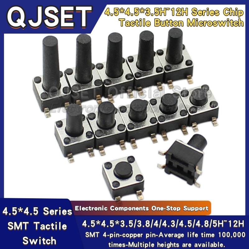 50 шт. 4,5x4,5 мм микропереключатель, переключатель света, сенсорная кнопка, маленькая индукционная плита, 4-контактный вертикальный SMD переключатель 4,5*4,5*3,5/4/5-12 мм