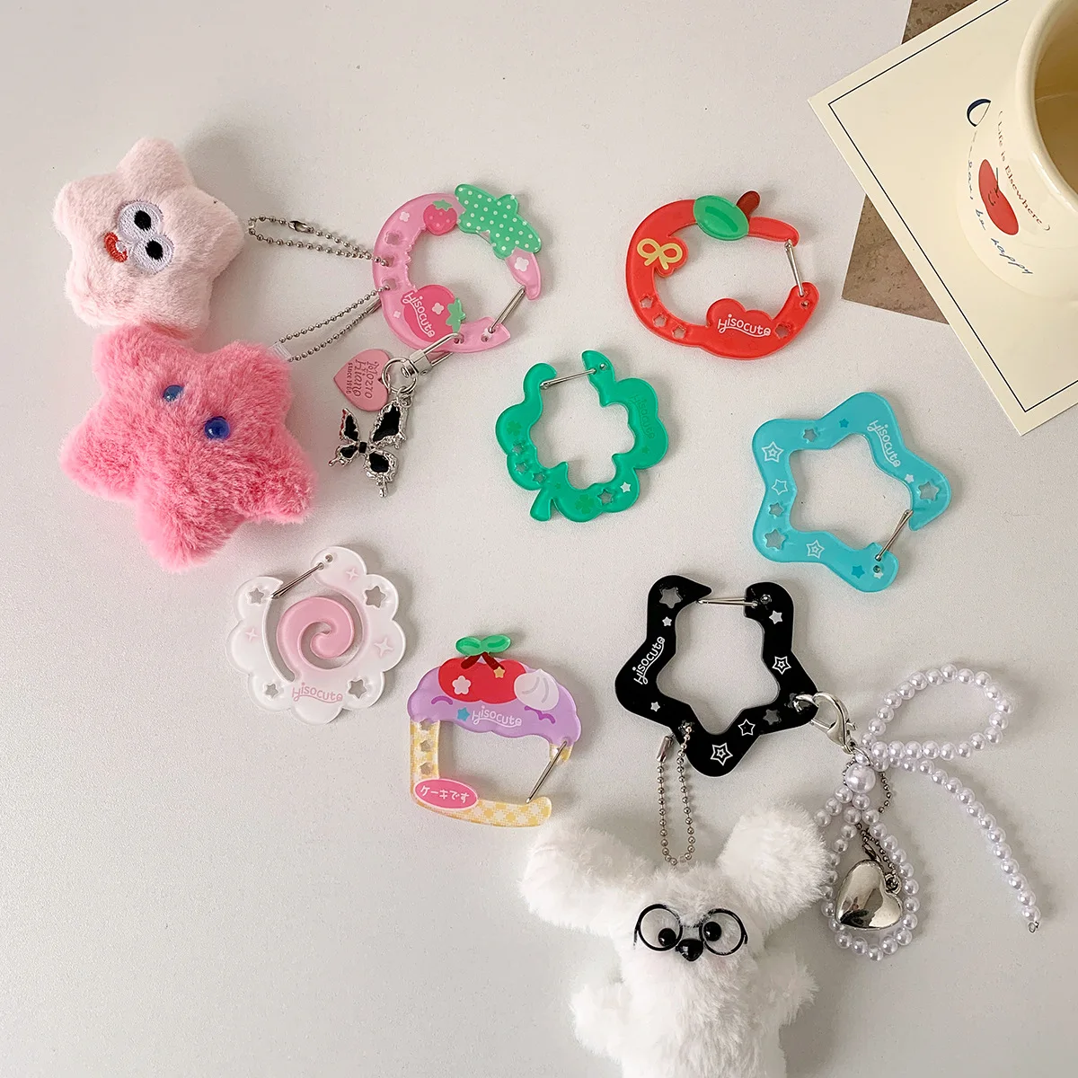 Cute Acrylic Cartoon Keychain Holder Ins Style Kawaii Fruit Cupcake Star Shaped Decor for Bag Pendant Hook Key Hanging