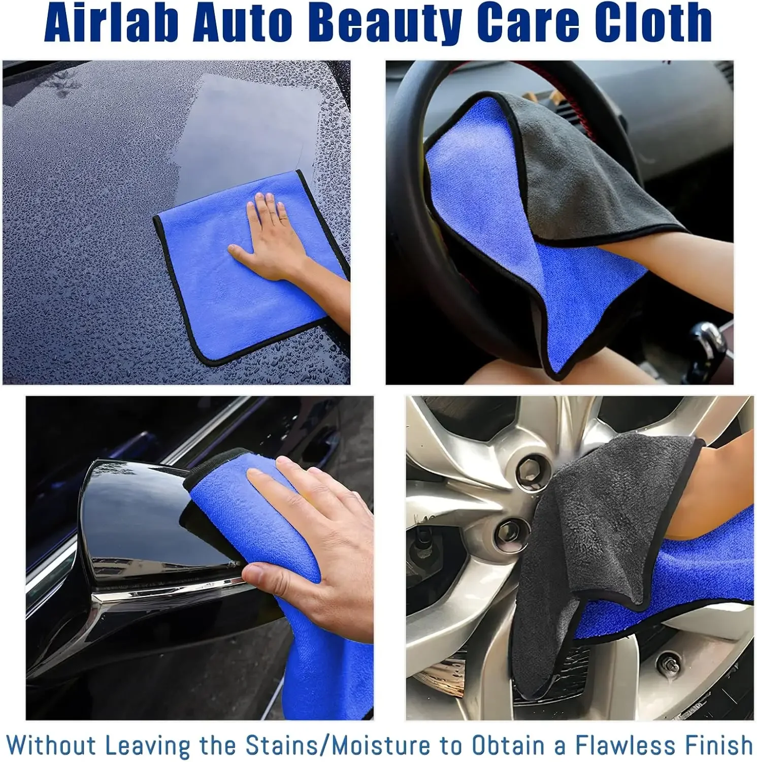 Toalha de microfibra para lavagem de carro, 1-4 peças, macia, secagem rápida, espelhos, limpeza, panos de limpeza de camada dupla para casa, 500gsm
